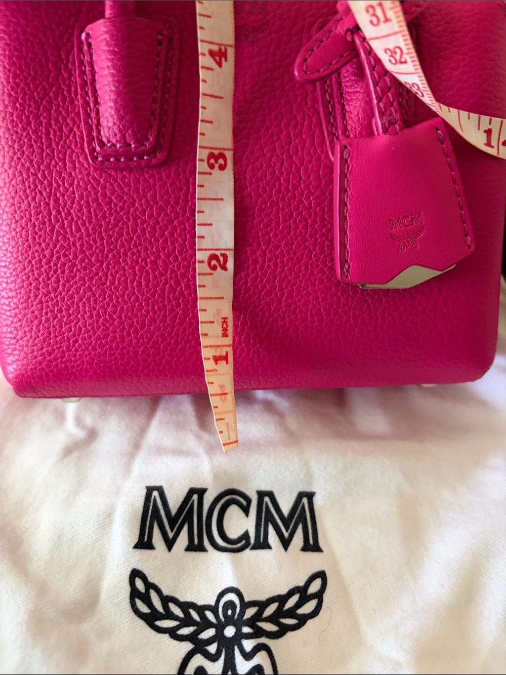 MCM X Mini Grained Calffskin Milla Tote in Beetrooth Pink NWT - Picture 14 of 15